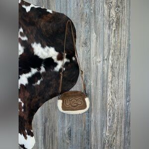 Ugg Janey ll crossbody brown suede leather with cream colored Sherpa GUC